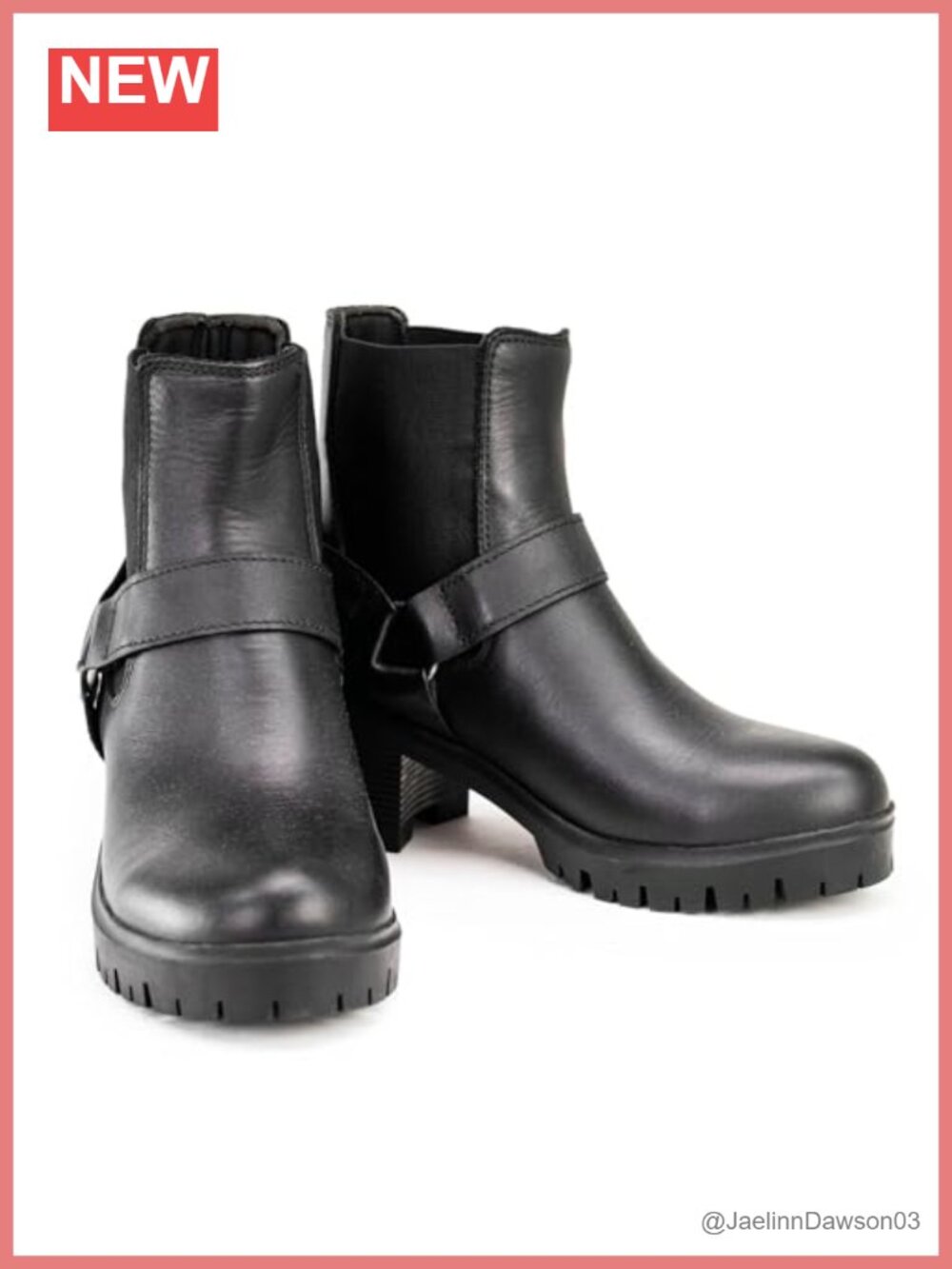Full-Grain Leather Ankle Boots Slip-On Block Heel Braided Harness Detail